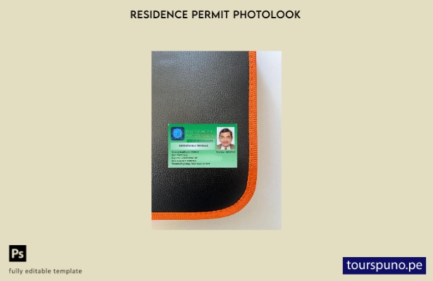 Plantilla frontal de aspecto fotográfico de tarjeta de permiso de residencia en 